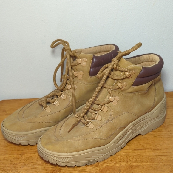 Steve Madden Reina Tan Ankle Boots Lace-Up Utility Winter Women's Size 10 - Picture 3 of 8